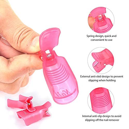 10Pcs Clip de Removedor acrílico del arte del clavo polaco del gel removedor Wrap Cap Clip,Kit de Uñas Removedor el Esmalte(Rosa)