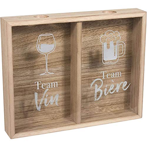 10ViN 39-1K-016 - Marco coleccionador con tapón de addicto, cerveza y vino, color beige y blanco y transparente, madera y cristal, 24,5 x 5 x 30,5 cm