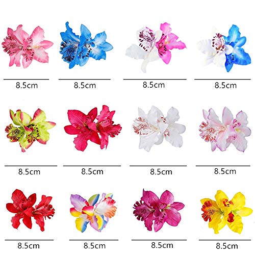 12 horquillas para el pelo de flores, multicolor, doble orquídea, para mujer, niña, novia, boda, fiesta, playa, accesorios de estilo de pelo