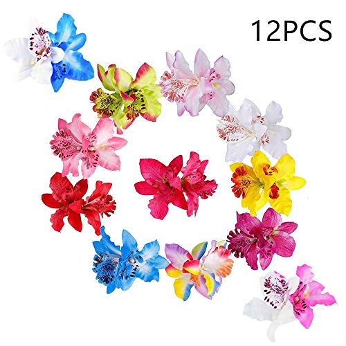 12 horquillas para el pelo de flores, multicolor, doble orquídea, para mujer, niña, novia, boda, fiesta, playa, accesorios de estilo de pelo
