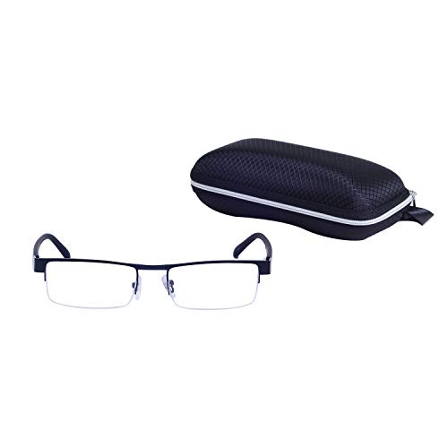 1/2 Marco Gafas de Lectura +2.5(60-64 años) para Hombre con Funda Rectangular Metálica Montura Negro + Lente Transparente