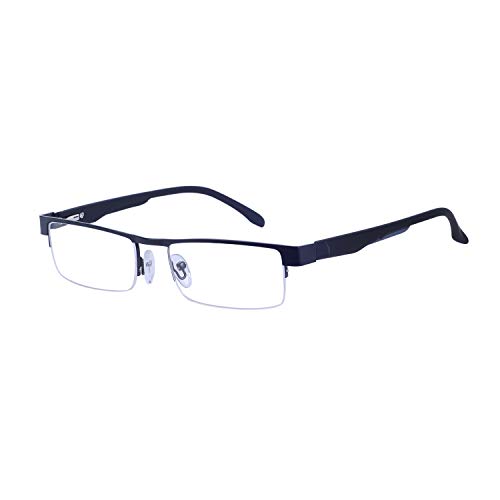 1/2 Marco Gafas de Lectura +2.5(60-64 años) para Hombre con Funda Rectangular Metálica Montura Negro + Lente Transparente
