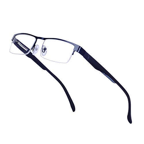 1/2 Marco Gafas de Lectura +2.5(60-64 años) para Hombre con Funda Rectangular Metálica Montura Negro + Lente Transparente