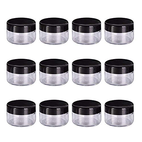 12 Piezas 15g Contenedor de Cosméticos Plástico con Tapas para Crema Maquillaje Sombra de Ojos Almacenaje de Cremas (Negro Transparente)