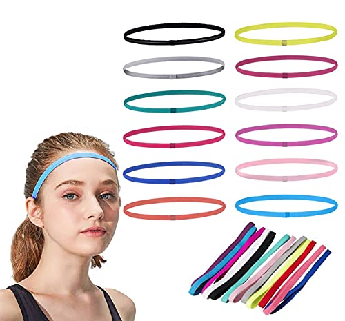 12 Piezas Cinta Pelo Deporte, Diadema Deportiva Elásticas Deporte Cintas De Pelo Antideslizante para El Cabello Diadema Antideslizante para Trotar Correr Fútbol Entrenamiento Yoga y Más