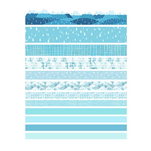 12 Rollos Juego de Cinta Washi, Múltiples Cinta Adhesiva Decorativa Washi de Patrones para álbumes de Recortes, Diarios, Decoración de Bricolaje y Envoltura de Regalos (Azul)
