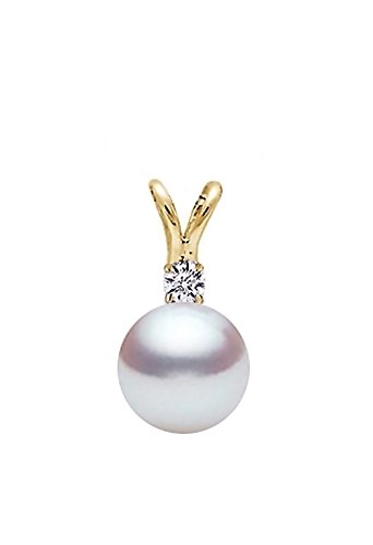14 K oro Hanadama japonés blanco colgante de diamantes y perlas de Akoya cultivadas