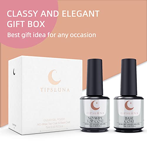 15 ML Base y No Wipe Top Coat Semipermanente, TipsLuna Top Coat Brillante y Base Coat, Esmaltes Semipermanentes de Uñas en Gel UV LED, Pintauñas Semipermanentes Soak off