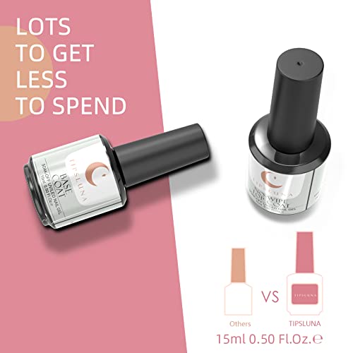 15 ML Base y No Wipe Top Coat Semipermanente, TipsLuna Top Coat Brillante y Base Coat, Esmaltes Semipermanentes de Uñas en Gel UV LED, Pintauñas Semipermanentes Soak off