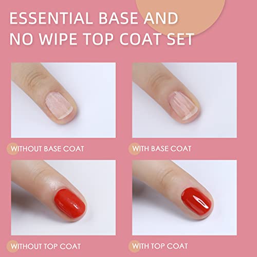 15 ML Base y No Wipe Top Coat Semipermanente, TipsLuna Top Coat Brillante y Base Coat, Esmaltes Semipermanentes de Uñas en Gel UV LED, Pintauñas Semipermanentes Soak off