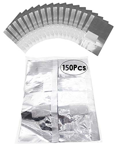 150 Tiras Quitaesmalte de Papel de Aluminio, Ultra-delgado aluminio Foil Nail Wraps Gel Polish Remover, Elimina Esmalte de Uñas de Gel Rápido y Fácil