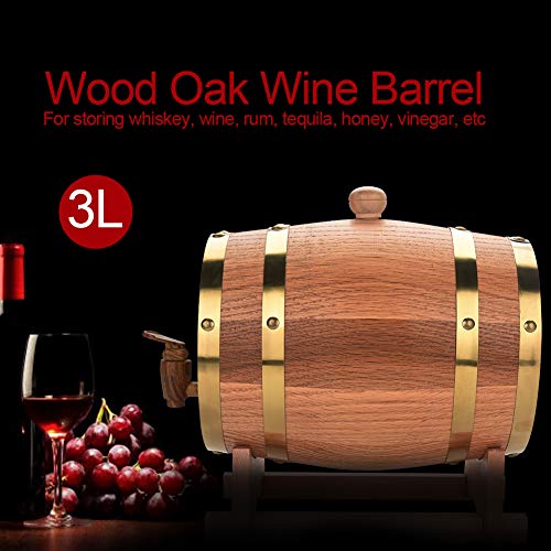 1.5l / 3l / 5l / 10l barril de madera barriles de cerveza barril de vino con grifo, tapón y soporte de madera, cerveza casera cerveza barril de cerveza, perfecto para cerveza whisky o vino(3L)