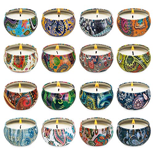 16 Piezas Regalo de Velas PerfumadasCera de Soja Natural Relajación Natural Vela Aromaticas para Baño, Yoga, SPA, para Festival y Bodas Aromaterapia Velas Decoración Regalo（Navidad） (Indio 16)