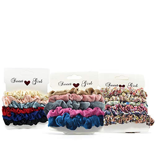 17 Coleteros de Seda y Terciopelo, Scrunchies suaves, Gomas para el pelo, Bandas Elásticas para mujeres y niñas