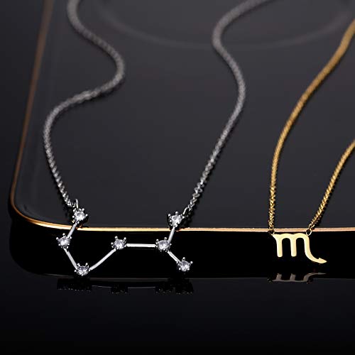 2 Collares de 12 Constelaciones Collar con Colgante de Zodiaco Constelación de Oro, Cadena de Señal de Horóscopo Astrológico de Plata con Tarjeta de Constelación para Mujer (Escorpión)