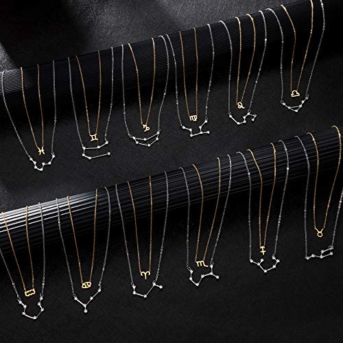 2 Collares de 12 Constelaciones Collar con Colgante de Zodiaco Constelación de Oro, Cadena de Señal de Horóscopo Astrológico de Plata con Tarjeta de Constelación para Mujer (Escorpión)