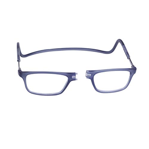 2-Pack Gafas de Lectura Magnéticas Plegables para Hombre y Mujer +2.5 (60-64 años) Presbicia Vista Montura Regulable Colgar del Cuello y Cierre con Imán, Transparente Gris