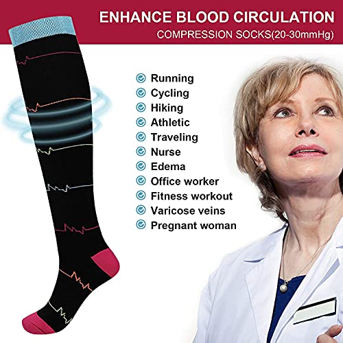 2 Pares de Calcetines de compresión Marathon Running Calcetines Deportivos Hombres Mujeres 30 mmHg hasta la Rodilla para Edema médico Diabetes Varices -a113-S-M