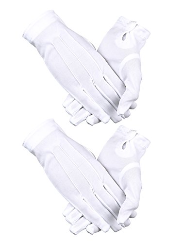 2 Pares de Guantes de Algodón de Nylon Blancos con Cierre de Broche para Policía Formal Tuxedo Honor Guardia Guantes de Disfraz de Desfile, 9,05 Pulgadas