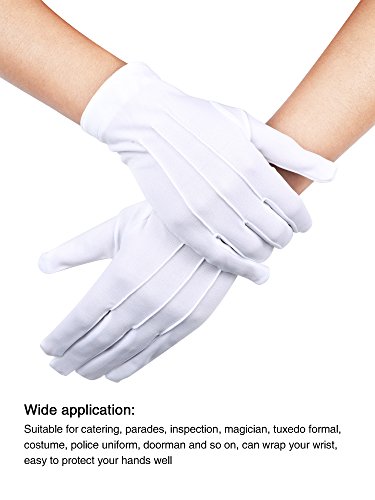 2 Pares de Guantes de Algodón de Nylon Blancos con Cierre de Broche para Policía Formal Tuxedo Honor Guardia Guantes de Disfraz de Desfile, 9,05 Pulgadas