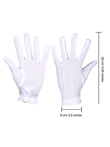 2 Pares de Guantes de Algodón de Nylon Blancos con Cierre de Broche para Policía Formal Tuxedo Honor Guardia Guantes de Disfraz de Desfile, 9,05 Pulgadas