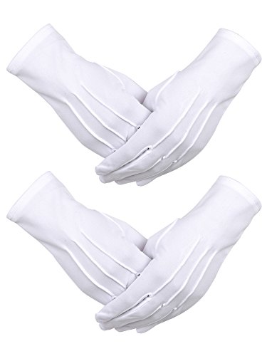 2 Pares de Guantes de Algodón de Nylon Blancos con Cierre de Broche para Policía Formal Tuxedo Honor Guardia Guantes de Disfraz de Desfile, 9,05 Pulgadas