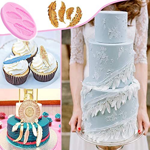 2 Piezas de Molde de Silicona para Fondant de Plumas, Molde para Hornear de Silicona con Forma de Pluma, para Fudge, Chocolate, Pastel, Decoración de Postres, etc