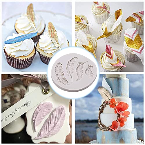 2 Piezas de Molde de Silicona para Fondant de Plumas, Molde para Hornear de Silicona con Forma de Pluma, para Fudge, Chocolate, Pastel, Decoración de Postres, etc
