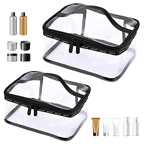 2 Piezas Neceser Transparente Impermeable, PVC Cosméticos Bolsa de Viaj, Neceser Transparente con Cremallera y Asa, Claro PVC Maquillaje Bolsa de Viaje, para Hombre Mujer Vacación Baño y Viajes
