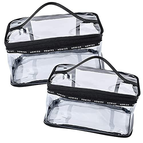 2 Piezas Neceser Transparente Impermeable, PVC Cosméticos Bolsa de Viaj, Neceser Transparente con Cremallera y Asa, Claro PVC Maquillaje Bolsa de Viaje, para Hombre Mujer Vacación Baño y Viajes