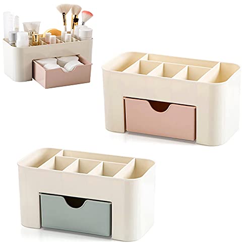 2 Piezas Organizador de Maquillaje, Cajas para Maquillaje, Caja Maquillaje Organizador, Maquillaje Contenedor con Cajón, Caja de Almacenamiento de Cosméticos, para Dormitorio, Baño