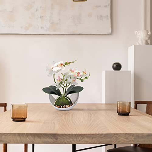 2 unidades de orquídeas artificiales, bonsáis, bonsái, orquídeas artificiales con maceta, para decoración de boda, decoración de mesa, decoración del hogar (morado + blanco)
