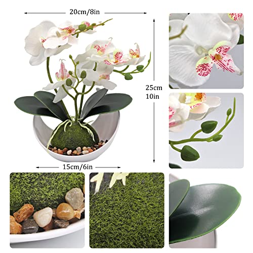 2 unidades de orquídeas artificiales, bonsáis, bonsái, orquídeas artificiales con maceta, para decoración de boda, decoración de mesa, decoración del hogar (morado + blanco)