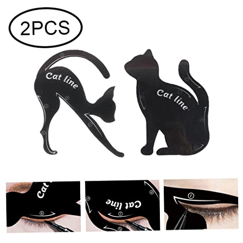 2 unids Cat Eyeliner Stencils Premium PVC Material Ojos ahumados Maquilladores Aplicadores Gato En Forma de guía guía de Plantilla de guía para Maquillaje Principiante, Adhesivo de