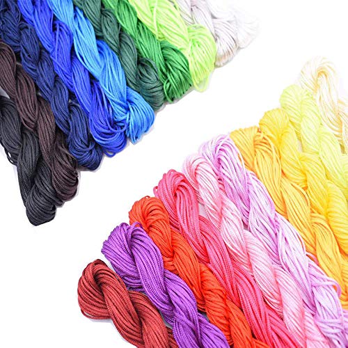 20 Piezas Cordón de Nylon 1mm, 25 metros cada paquete de hilo de nylon, para collar trenzado, pulsera, cuentas, accesorios para hacer joyas, 20 colores