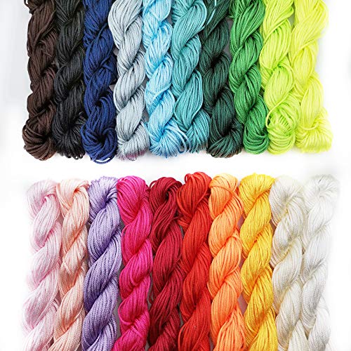 20 Piezas Cordón de Nylon 1mm, 25 metros cada paquete de hilo de nylon, para collar trenzado, pulsera, cuentas, accesorios para hacer joyas, 20 colores