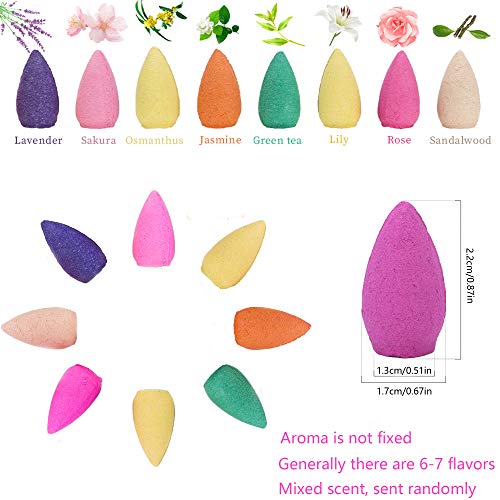 200 Piezas Conos Incienso de Reflujo Conos de Incienso Mezclado Natural Incienso Conos Olor de Flores para Dormitorio Oficina Sala de Yoga Cocina Mezclar 6-7 Fragancias Diferentes Conos de Incienso
