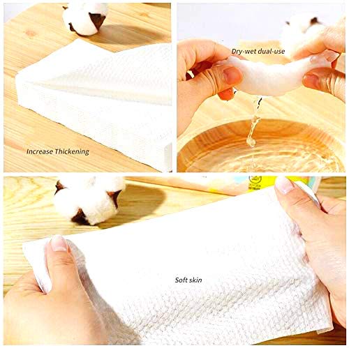 200Pcs toalla facial desechable 100% Algodón Suave toalla de lavado húmedo y seco Toalla de Limpieza Toallitas para la Cara y Los Ojos Almohadilla de Algodón (2 Paquetes)