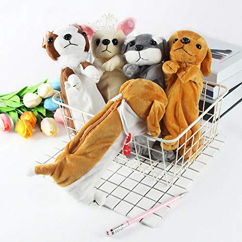 2018 New Kawaii Novedad Simulación 5 estilos Perros lindos Estuche para lápices Suave felpa Papelería escolar Bolsa de bolígrafo Regalo para niñas y estudiantes, mostrar como foto, Francia