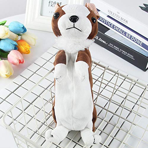2018 New Kawaii Novedad Simulación 5 estilos Perros lindos Estuche para lápices Suave felpa Papelería escolar Bolsa de bolígrafo Regalo para niñas y estudiantes, mostrar como foto, Francia