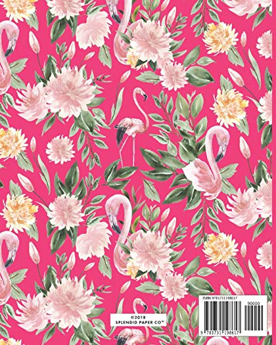2019 Weekly Splendid Planner: Hot Pink Flamingo & Peony Roses with Tropical Leaves Dated Calendar Schedule Book