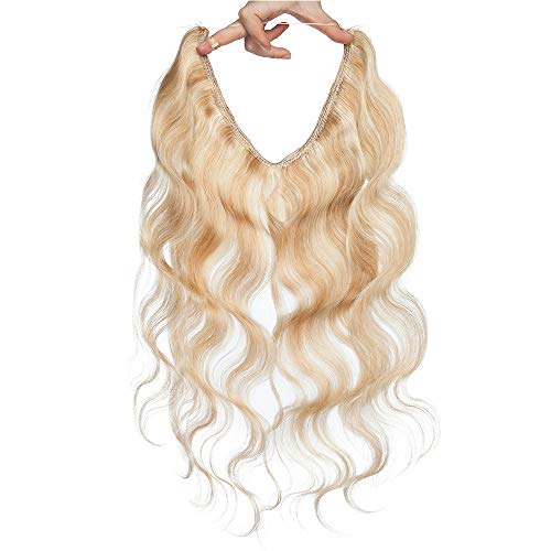 20"(50cm) SEGO Extensiones Rizadas de Pelo Natural con Hilo Invisible sin Clip [#18/613 Rubio Ceniza/Blanqueador Rubio] Cabello Humano 100% Remy Ajustable (70g)