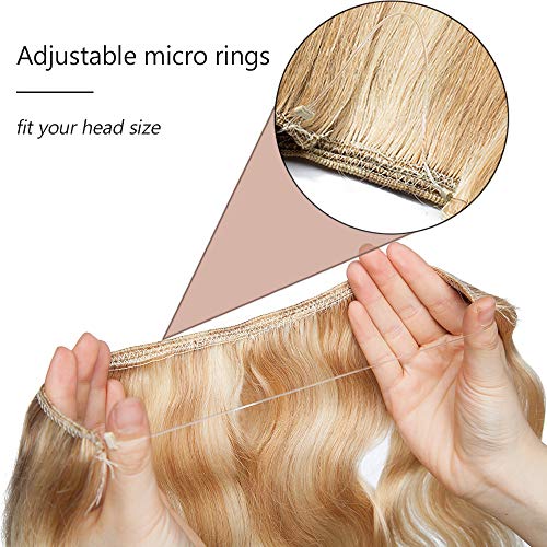 20"(50cm) SEGO Extensiones Rizadas de Pelo Natural con Hilo Invisible sin Clip [#18/613 Rubio Ceniza/Blanqueador Rubio] Cabello Humano 100% Remy Ajustable (70g)