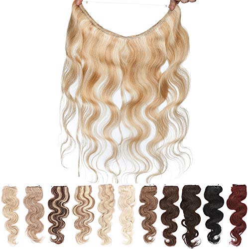 20"(50cm) SEGO Extensiones Rizadas de Pelo Natural con Hilo Invisible sin Clip [#18/613 Rubio Ceniza/Blanqueador Rubio] Cabello Humano 100% Remy Ajustable (70g)