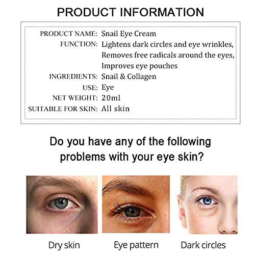20ml Repair Eye Cream, crema de ojos anti-envejecimiento contra arrugas y ojeras Antiarrugas Reduce la hinchazón de las ojeras debajo de las bolsas Crema de ojos reafirmante Nutre la piel del contorno