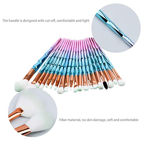 20PCS Brochas de Maquillaje Unicornio, Set de Pinceles Maquillaje Profesional, Brochas para Maquillaje Facial Cepillos para Ojos