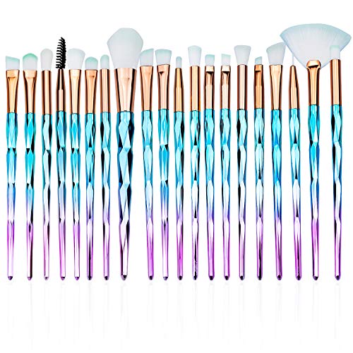 20PCS Brochas de Maquillaje Unicornio, Set de Pinceles Maquillaje Profesional, Brochas para Maquillaje Facial Cepillos para Ojos