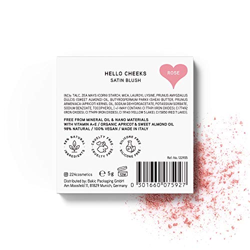 224 Cosmetics Colorete Hello Cheeks - natural, vegano , no testada en animals - feel good fórmula , sin parabeno y silicona - Rosado