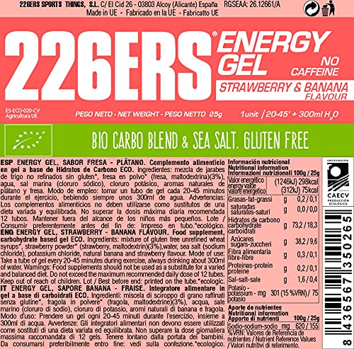 226ERS Bio Energy Gel | Geles Energéticos de 25gr con Sales Minerales, Geles Ciclismo y Runnning, Fresa y Plátano - 1 unidad
