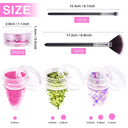 24 Colores Purpurinas Polvo, Glitter Acrilico Brillantes de Uñas con Cepillo de Uñas para Cara Nail Art Cabello Cuerpo Decoraciones para Brillo Uñas